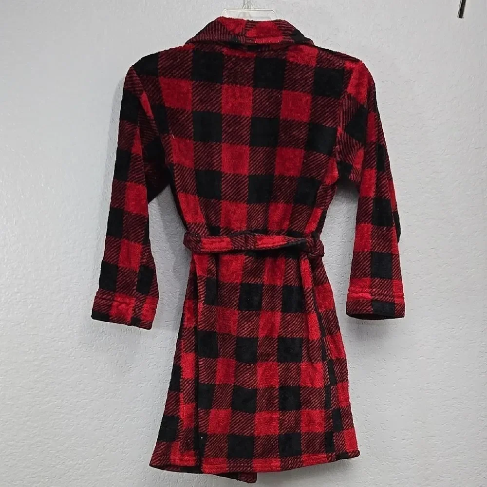 Cuddl Duds Kids Chill Chaser Red Black Buffalo Plaid Child Robe Faux Fur Plush